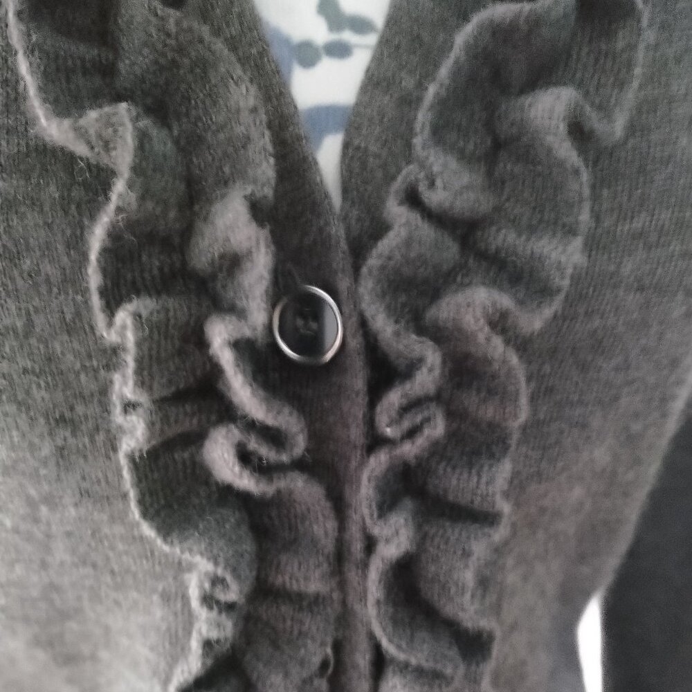 Grey Italian Merino Wool Cardigan with Ruffles - Picture 7 of 13